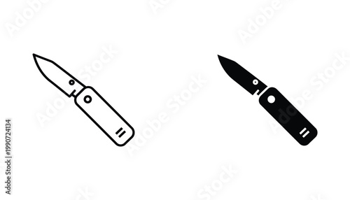 Pocket knife tool icon in outline and solid vector style for outdoor adventure camping and hardware utility equipment branding
