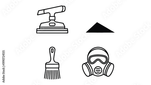 Construction and Safety Icons: Clean line illustrations of essential tools and safety equipment used in construction, perfectly suited for conveying industry-related concepts. 