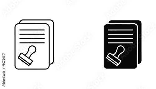Document with stamp icon line and solid vector graphics