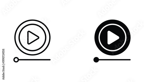 Video play button with progress bar line and solid vector icons
