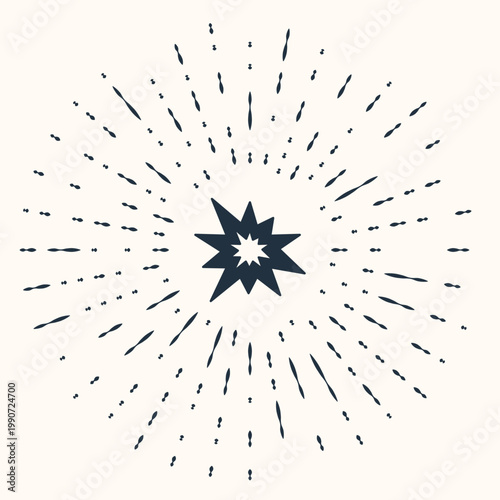 Grey Bomb explosion with shrapnel and fireball icon isolated on beige background. Abstract circle random dots. Vector
