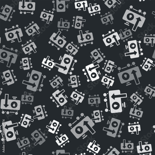 Grey Drop in crude oil price icon isolated seamless pattern on black background. Oil industry crisis concept. Vector