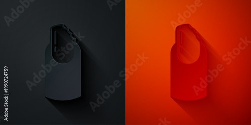 Paper cut Broken nail icon isolated on black and red background. Cracked fingernail. Paper art style. Vector