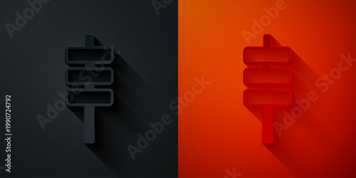 Paper cut Korean food tokpokki icon isolated on black and red background. Paper art style. Vector