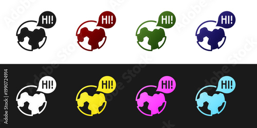 Set Learning foreign languages icon isolated on black and white background. Translation, language interpreter and communication. Vector