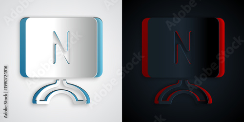 Paper cut Smart Tv icon isolated on grey and black background. Television sign. Paper art style. Vector