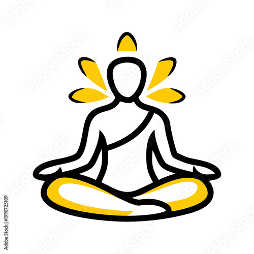 Person meditating in lotus pose with lotus flower symbolizing enlightenment and peace icon.