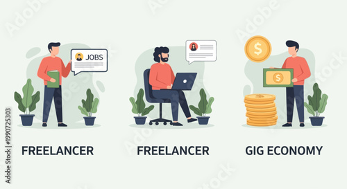 Freelancer and Gig Economy Concepts: Remote Work, Jobs, and Income