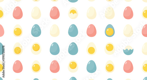 Seamless Pattern of Easter Eggs, Pastel Colors, Cute Illustration