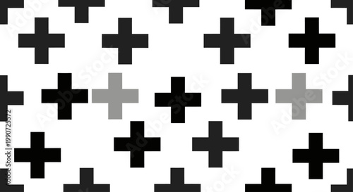 Geometric pattern of offset black and grey crosses on white background