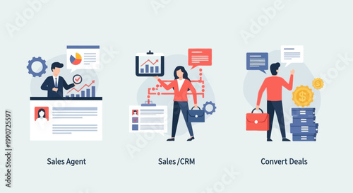 Business Teamwork, Sales Strategy, and Financial Growth Illustration