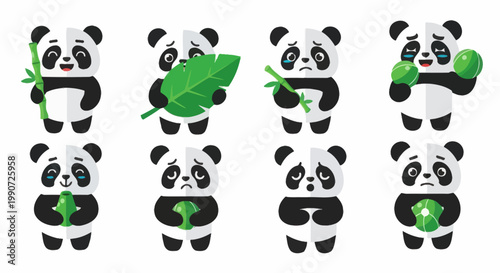 Cute Panda Set: Emotions and Bamboo