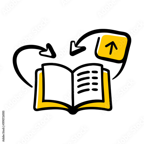 Reading book with reload and upload arrows vector. e-learning and education illustration.