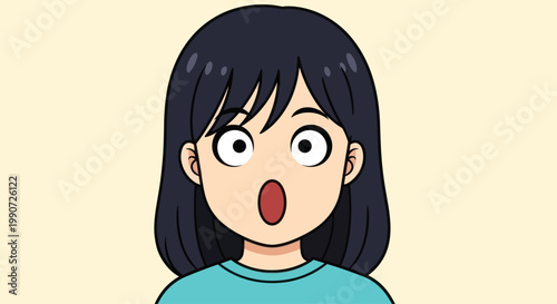 Surprised Woman Face with Wide Eyes and Open Mouth, Cartoon Illustration