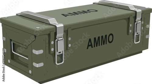 Military Ammo Box Icon Featuring Olive Green Design and Label for Military and Tactical Illustrations