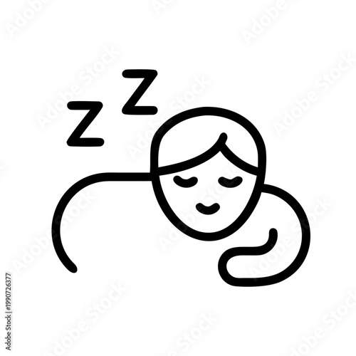 Outline vector icon of person sleeping with zzz symbols representing rest and deep slumber.