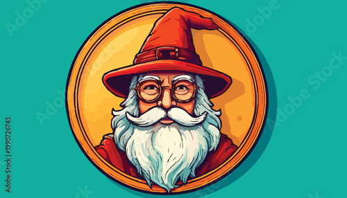 Illustration of a Wizard with a White Beard and Red Hat.