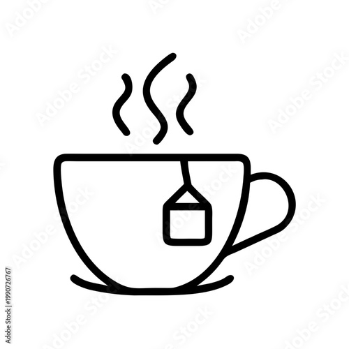 Tea cup with steam icon line art vector illustration on transparent background.