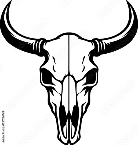 Bull Skull with Horns Cow Head Vector Illustration Silhouette for Cricut Laser Cut EPS