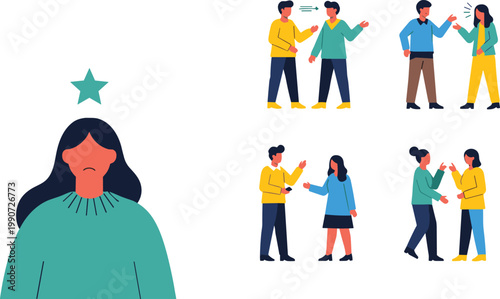 Customer Complaint and Negative Feedback Concept Vector Set with Unhappy Person Icon and People Arguing, Disagreement, Conflict and Communication Problems Illustration