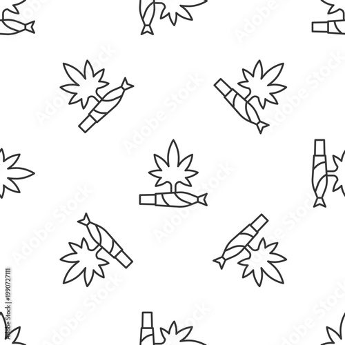 Grey line Marijuana joint, spliff icon isolated seamless pattern on white background. Cigarette with drug, marijuana cigarette rolled. Vector