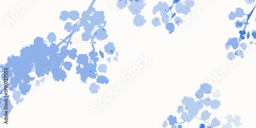 Delicate blue branches and leaves against a soft pale background