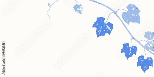 Delicate blue vine with leaves gracefully curves across a light background