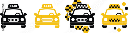 Taxi service icon set, vector collection of taxi car symbols taxicab signs and taxi calling service icons for transport booking and urban mobility .
