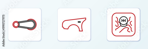 Set line Gear shifter, Car door handle and fender icon. Vector
