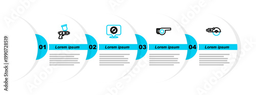 Set line Angle grinder, Leaf garden blower, Circular saw blade and Paint spray gun icon. Vector