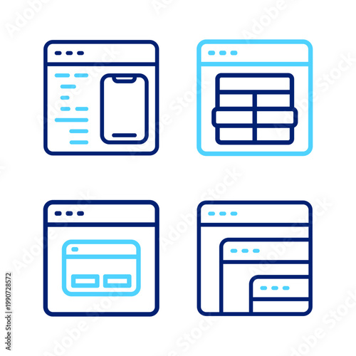 Set line Software, Search engine, MySQL code and icon. Vector