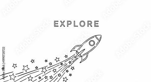 Celebrate new beginnings with this clean line art rocket illustration, launching towards stars. It symbolizes innovation, progress, and future success