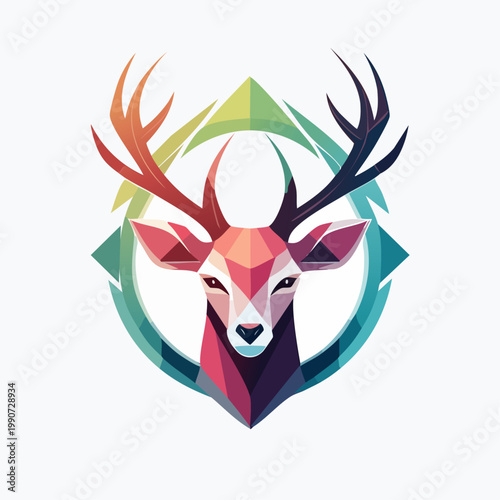 Colorful Deer Head with Antlers Closeup.