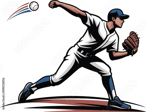 Baseball player pitching with motion lines