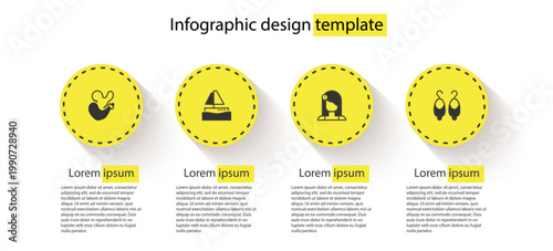 Set Spanish wineskin, Yacht sailboat, woman and Earrings. Business infographic template. Vector