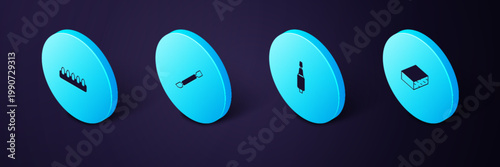 Set Isometric Nail file, Milling cutter for manicure, Cuticle pusher and False nails icon. Vector