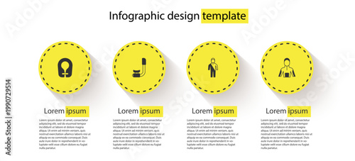 Set Life jacket, Snorkel, Wetsuit for scuba diving and . Business infographic template. Vector