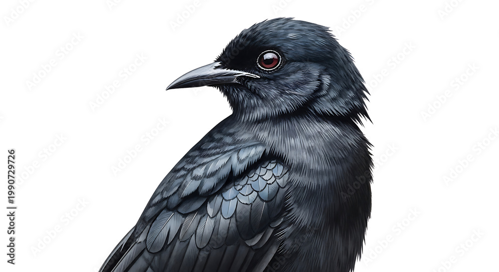 Fototapeta premium A close-up portrait of a solitary black crow with a slightly open beak