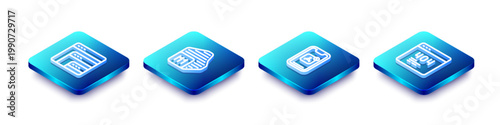 Set Isometric line Software, Processor, Mobile Apps and Page with 404 error icon. Vector