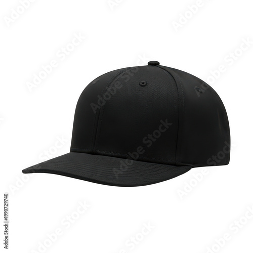 Classic black baseball cap with a flat brim and curved visor