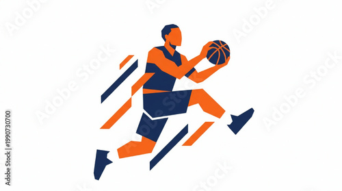 Dynamic Basketball Player Mid-Air Dunking Action Shot.