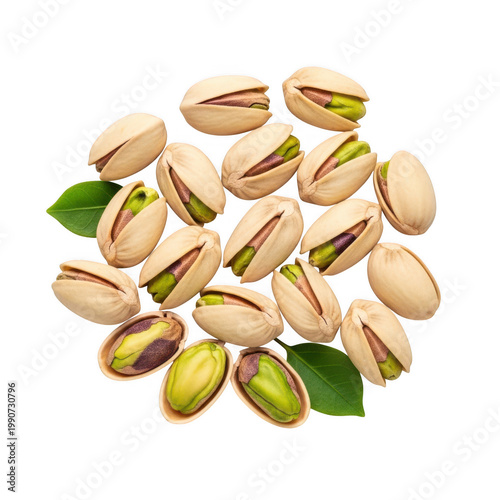 Freshly shelled pistachios in a scattered arrangement