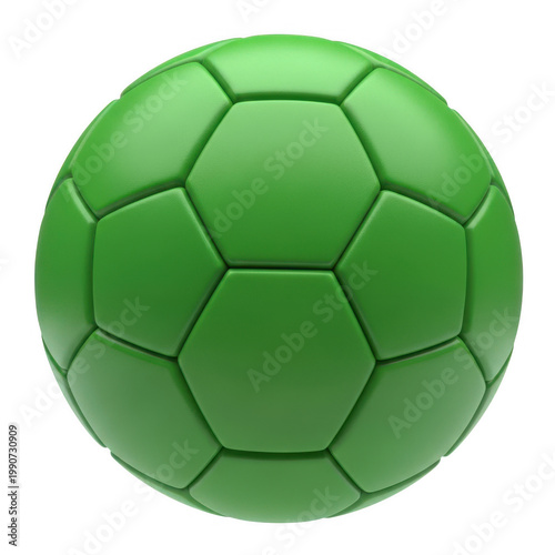 A geometrically patterned soccer ball with green pentagons and hexagons.