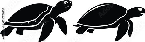 Black Sea Turtle Silhouettes Set for Stencil and Vector Design