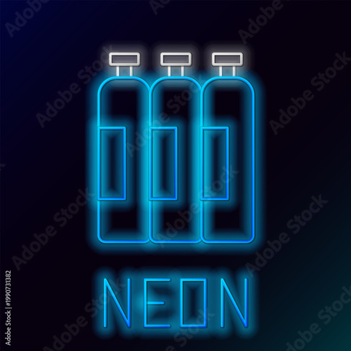 Glowing neon line Industrial gas cylinder tank for all inert and mixed inert gases icon isolated on black background. Colorful outline concept. Vector