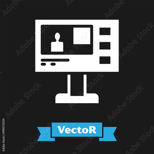 White Television report icon isolated on black background. TV news. Vector