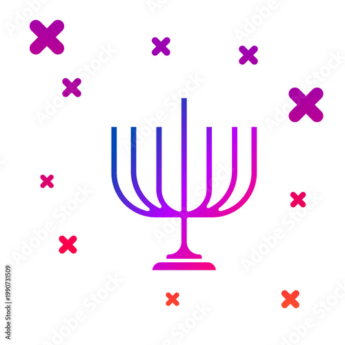 Color Hanukkah menorah icon isolated on white background. Hanukkah traditional symbol. Holiday religion, jewish festival of Lights. Gradient random dynamic shapes. Vector