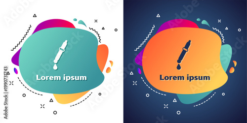 White Pipette icon isolated on white and blue background. Element of medical, chemistry lab equipment. Pipette with drop. Medicine symbol. Abstract banner with liquid shapes. Vector