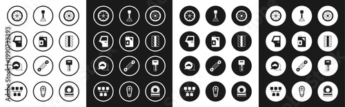 Set Alloy wheel, Canister for motor oil, Car door, tire, Gear shifter, key with remote and service icon. Vector