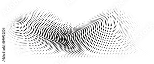Flowing Wave Dot Halftone Pattern: Curve Gradient Shape on Transparent Background. Suitable for AI, Tech, Network, Digital, Science, and Technology Themes.